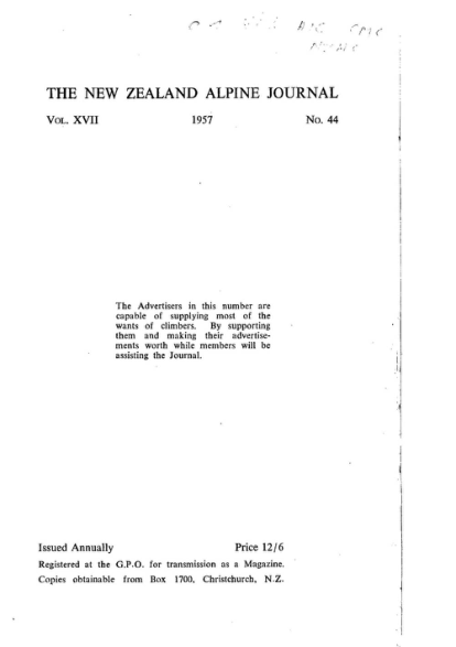 New Zealand Alpine Journal 1957 Vol 17 No 44 cover